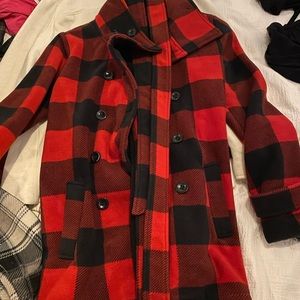 Red flannel pea coat